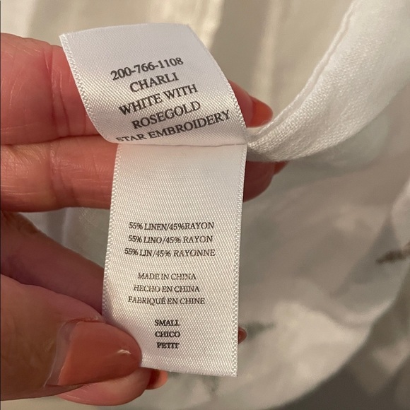 Rails Small Charli White Rose Gold Star Embroidered Shirt Linen Blend Button Up - Picture 5 of 9